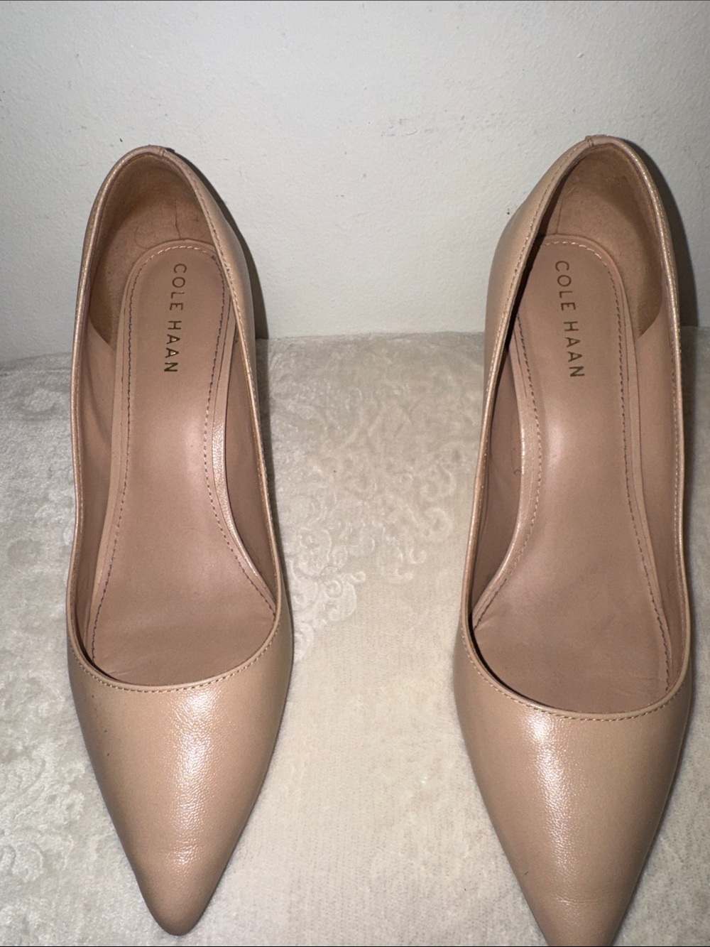 Cole Haan Beige Pointed-Toe Leather Pumps